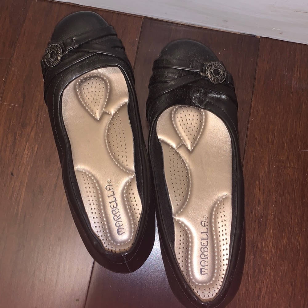 Marbella Black Wedge Flat Heels Women’s 6.5